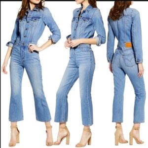 NWT..LEVI'S  Blue Denim KICK FLARE- LONG SLEEVE JUMPSUIT...SIZE:M